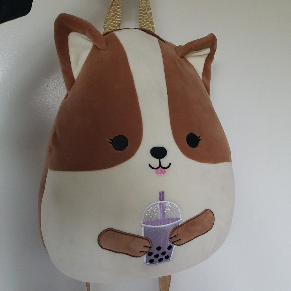 Squishmallows Adorable Corgi Plush With Boba Bubble Tea Backpack NWT - Picture 4 of 5
